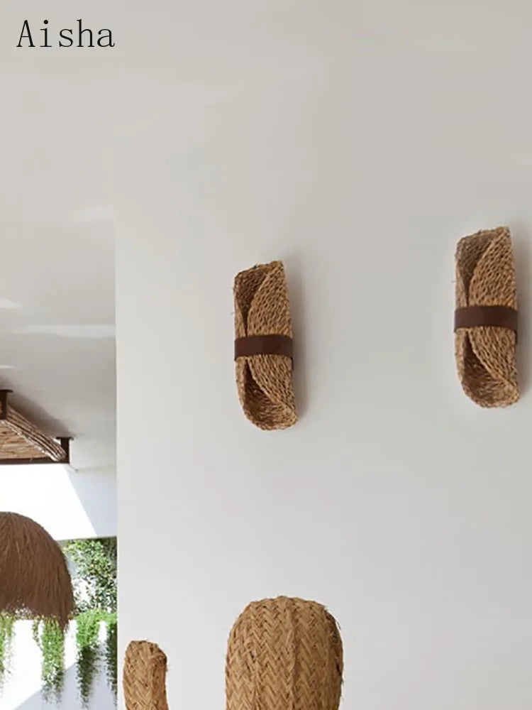 applique murale rétro en tissage de vigne décoration nordique élégante - vue 4 sur 8
