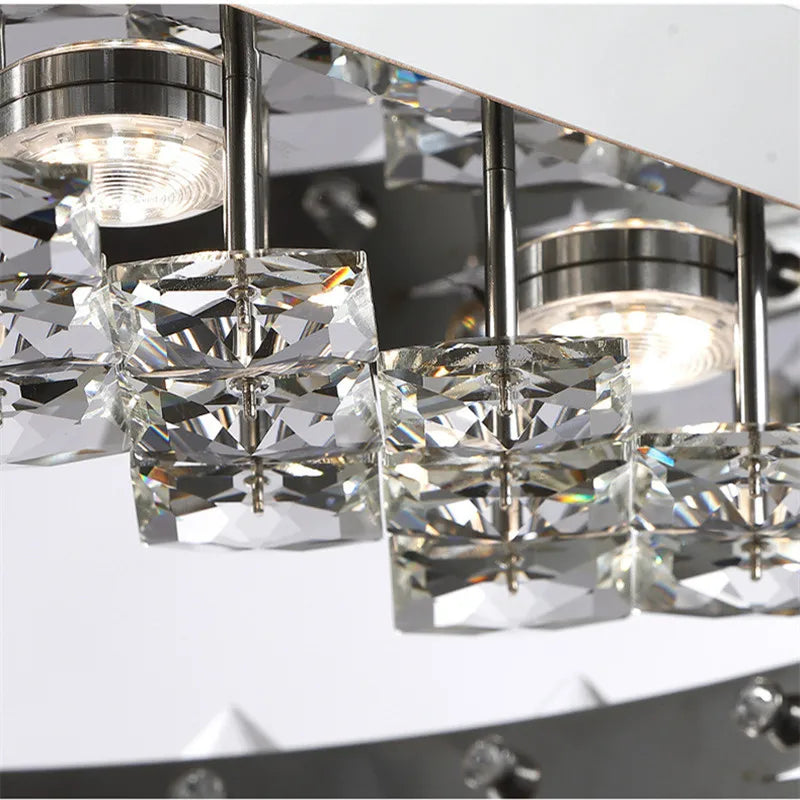 lustre moderne en acier inoxydable chrome avec éclairage en cristal - vue 6 sur 10