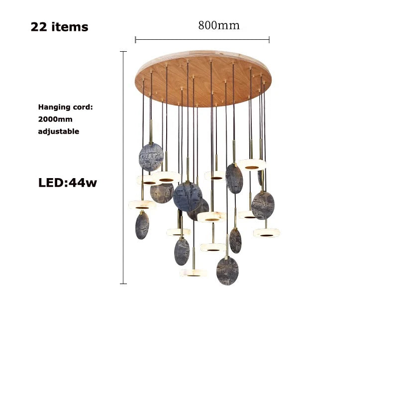 lustre en bois naturel ou marbre doré avec éclairage led - vue 11 sur 11