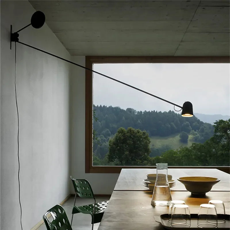 Swing Arm Wall Lamp Adjustable Long Pole Sconce Light for Reading Living Room Bedroom - vue 3 sur 12