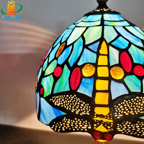 lampe de chevet libellule en alliage émaillé antique décoration méditerranéenne - vue 7 sur 8