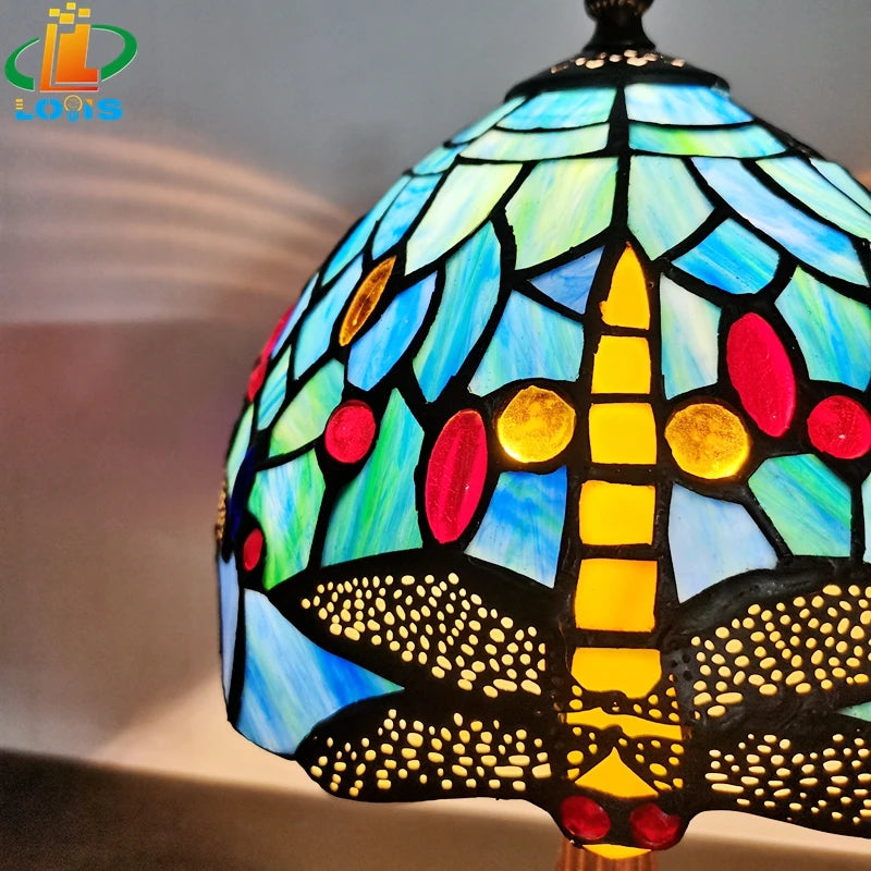 lampe de chevet libellule en alliage émaillé antique décoration méditerranéenne - vue 6 sur 8