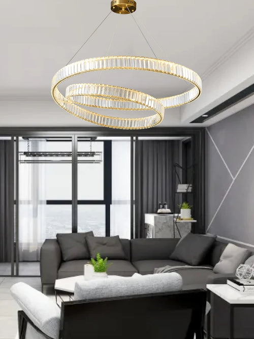suspension led moderne en cristal design élégant et réglable - vue 3 sur 9