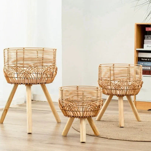support de fleurs en rotin tissage nordique pratique et esthétique - vue 3 sur 9
