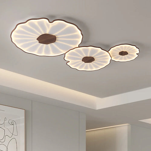 plafonnier moderne à grain de bois pour salon chambre à coucher étude crèche pour enfants conception de feuille de lotus lustre à LED en métal - vue 3 sur 18