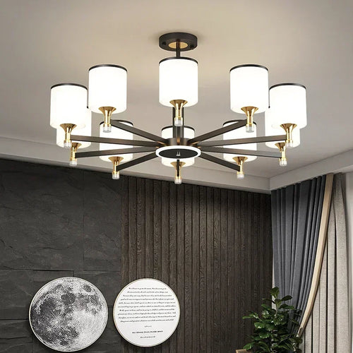 suspension moderne en verre doré et noir pour intérieur élégant - vue 3 sur 17
