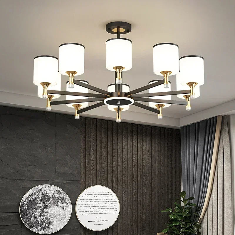 suspension moderne en verre doré et noir pour intérieur élégant - vue 3 sur 17