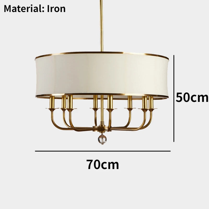 lustre en cuivre style américain avec abat-jour en tissu créatif simple - vue 8 sur 10