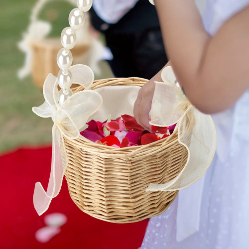 panier à fleurs en rotin pour mariage et décoration festive - vue 2 sur 7