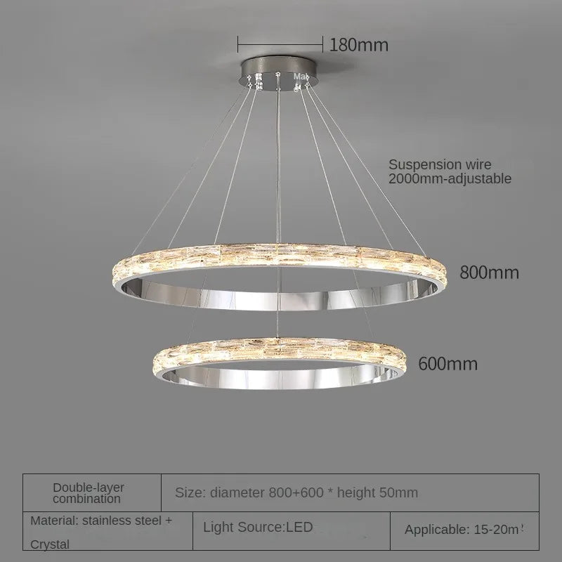 suspension en cristal luxueuse en acier inoxydable moderne - vue 11 sur 12