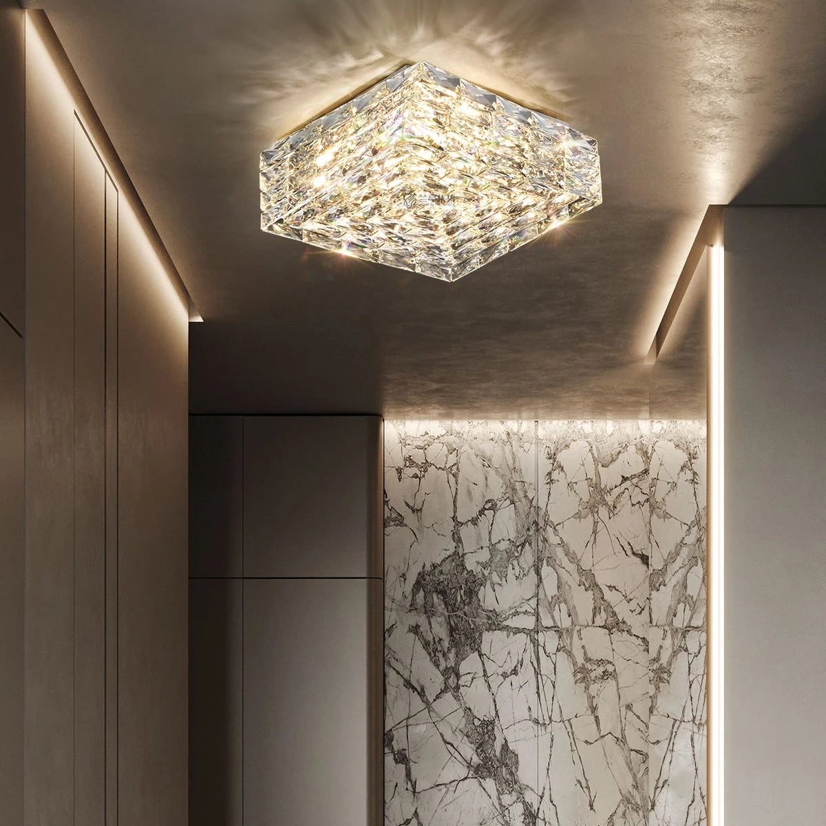 plafonnier en acier inoxydable et cristal design moderne créatif carré - vue 1 sur 9