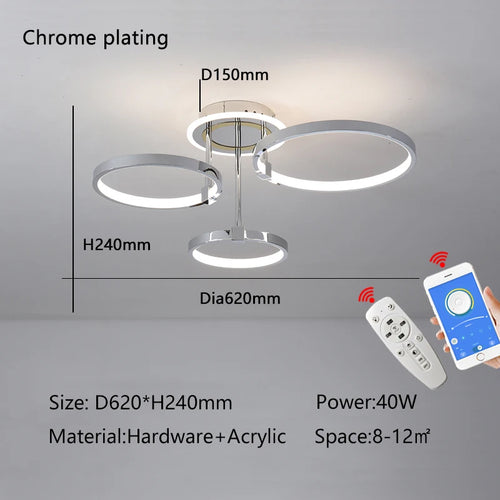 Plafonnier doré à anneaux led moderne