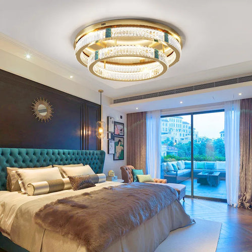lustre moderne en cristal rond à trois couches led - vue 3 sur 15