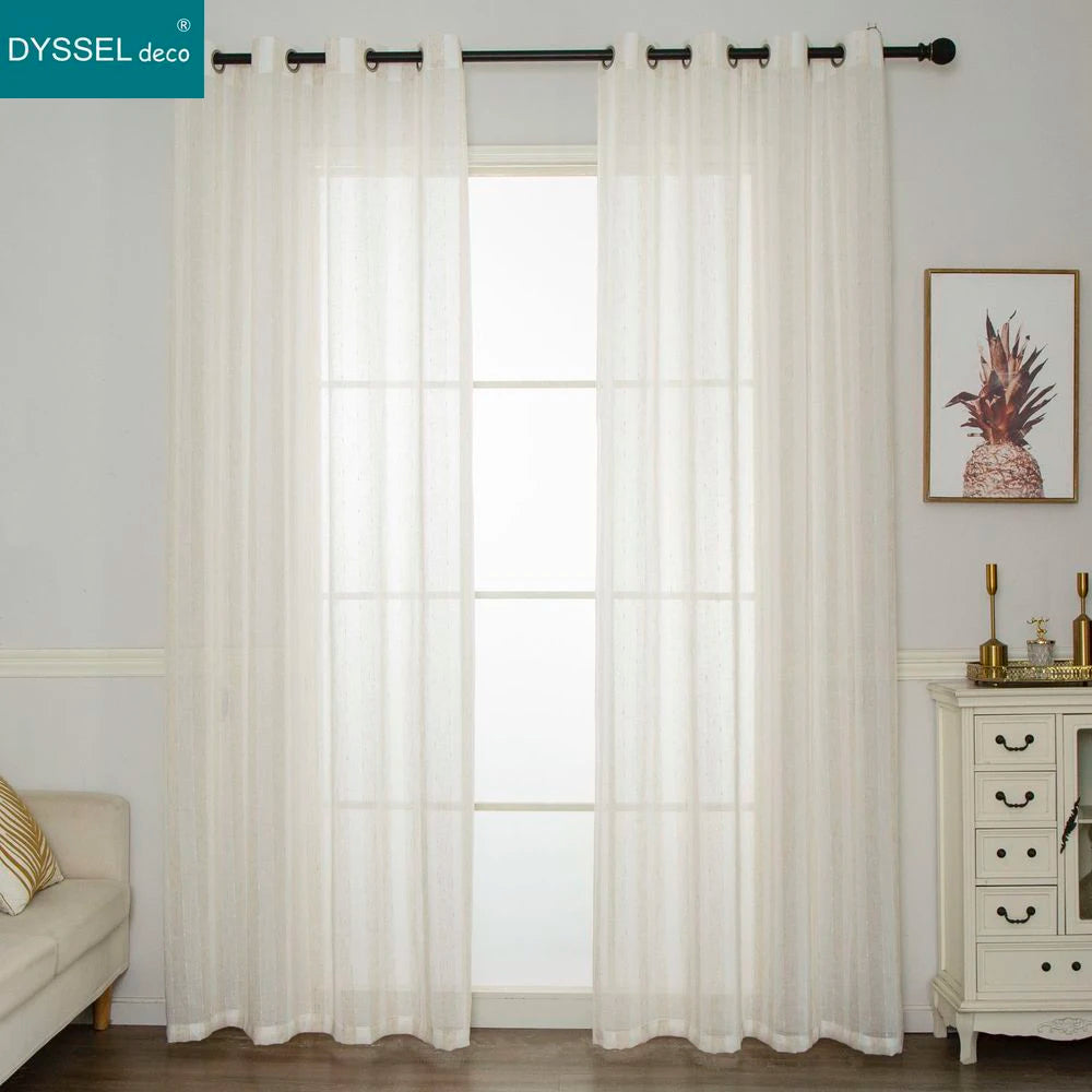 Rideau rayé style lin translucide pour salon chambre - vue 5 sur 7