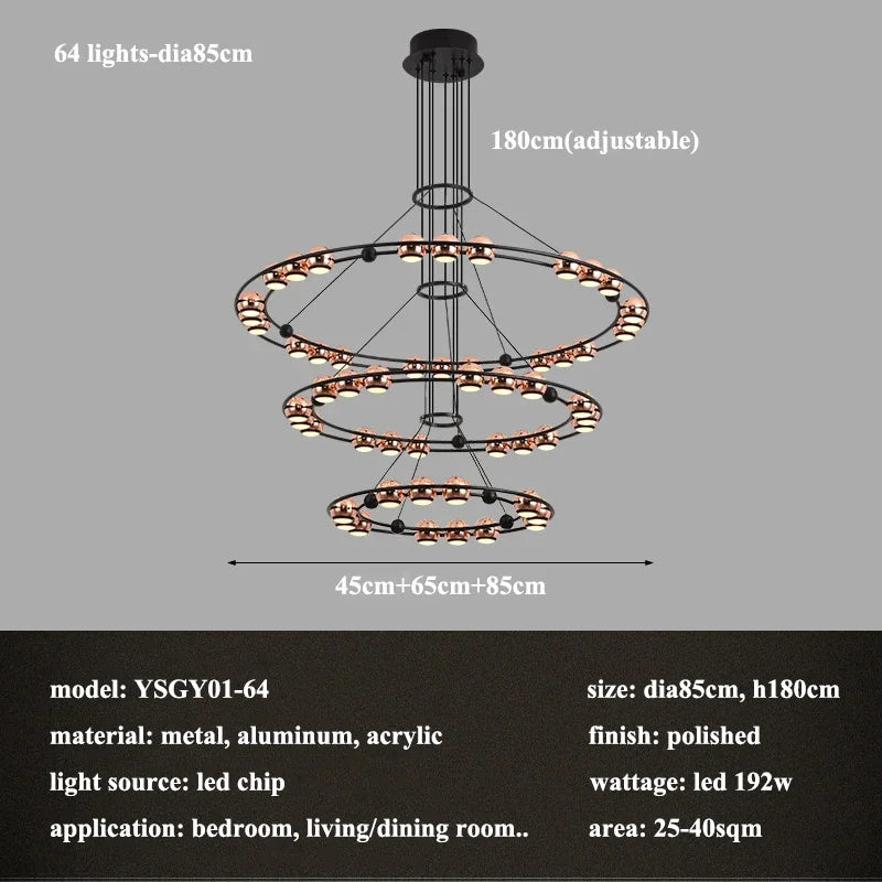lustre LED circulaire moderne design nordique pour intérieur élégant - vue 10 sur 15