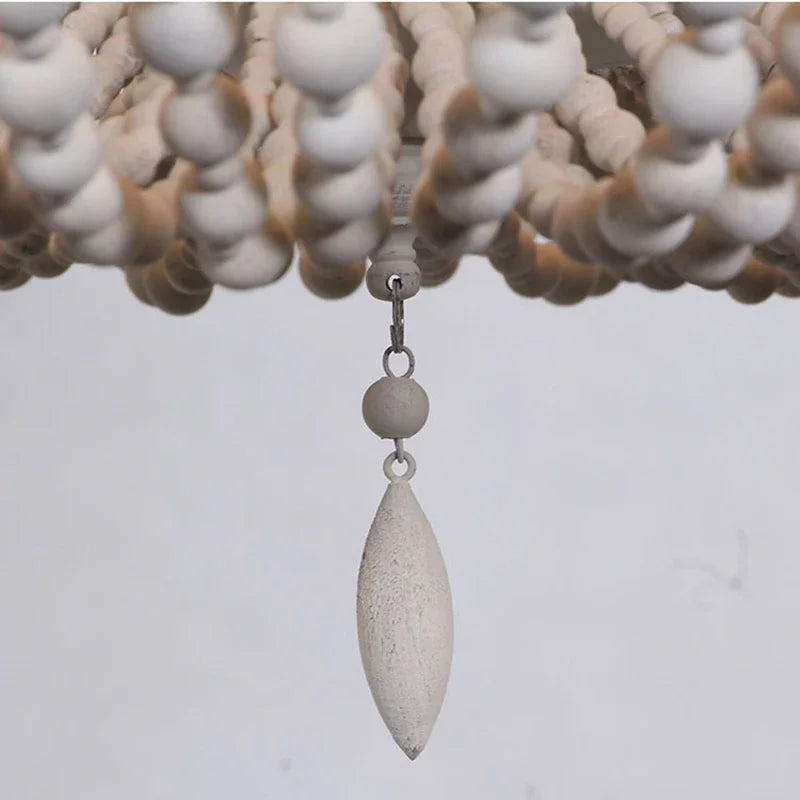 French Style Retro Pendant Lights For Living Room  Bedroom Children'S Room Princess White Wood Bead Decorative Indoor Lighting - vue 5 sur 9