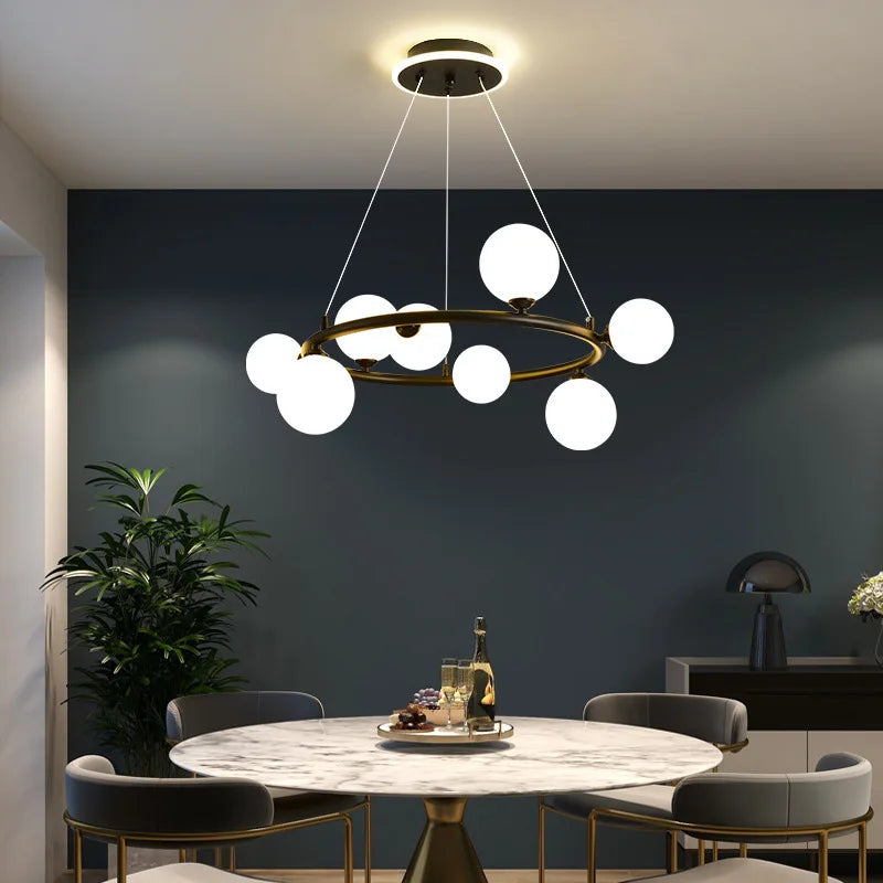 lustre moderne en verre avec anneau mat et fil réglable - vue 3 sur 14