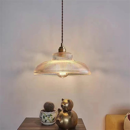 suspension vintage nordique en verre bois de noyer et laiton - vue 3 sur 13