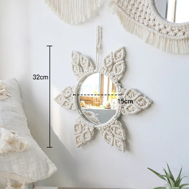 miroir rond en macramé style bohème pour décoration murale - vue 19 sur 19