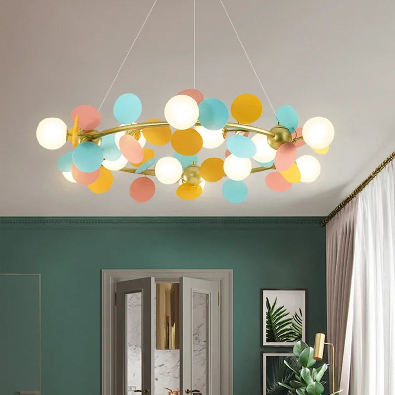 2024Modern Colored Leaf Chandelier LED for Kid’s Bedroom Living Room Diningroom Master Bedroom Bar Hanging Lamp - vue 2 sur 10