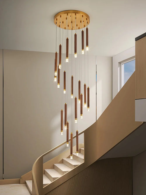 lustre led moderne en noyer pour duplex nordique simple - vue 4 sur 7