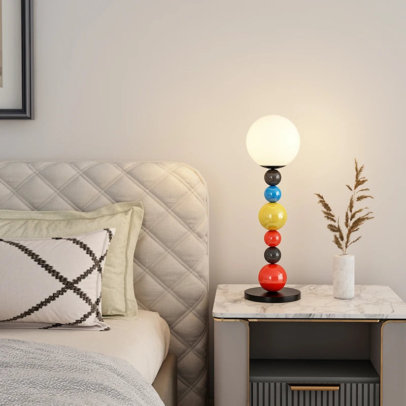 lampadaire moderne à perles colorées et abat-jour en verre - vue 4 sur 9