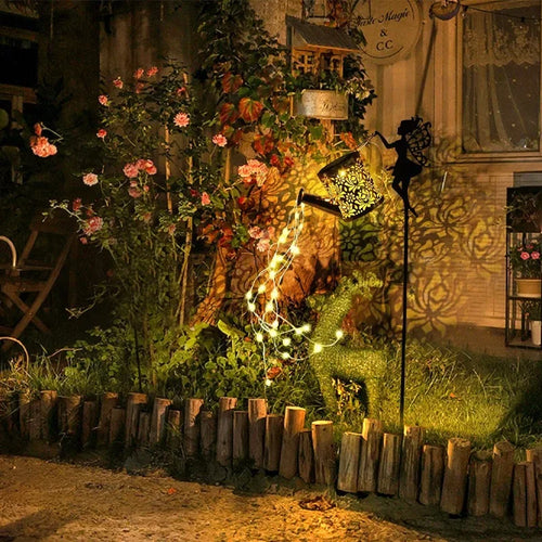 arrosoir solaire avec lumières de jardin et statues de fées - vue 2 sur 7