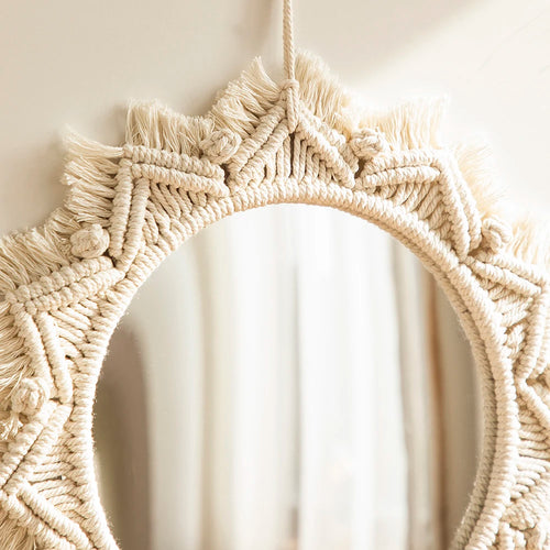 miroir décoratif boho en macramé pour décoration murale artisanale - vue 4 sur 13