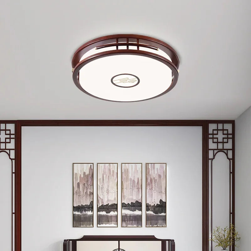 plafonnier moderne en bois massif style chinois avec lampe LED - vue 4 sur 10