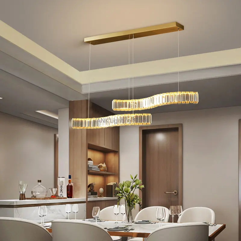 lustre led moderne en cristal de luxe en forme de s - vue 4 sur 14
