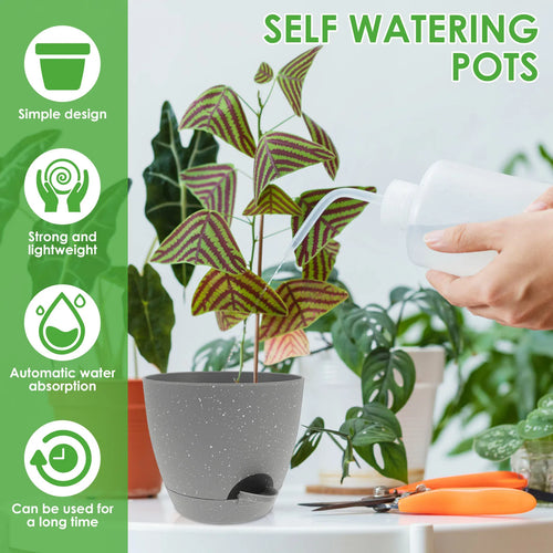 lot de 3 pots de fleurs auto-arrosants en plastique avec réservoir intégré - vue 3 sur 8