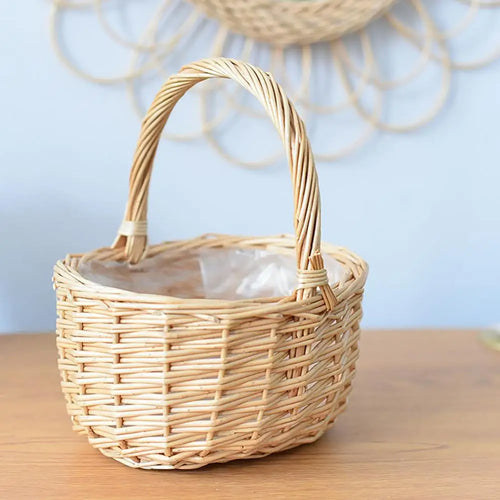 panier de rangement vintage en rotin tissé à la main pour fleurs et aliments - vue 5 sur 7