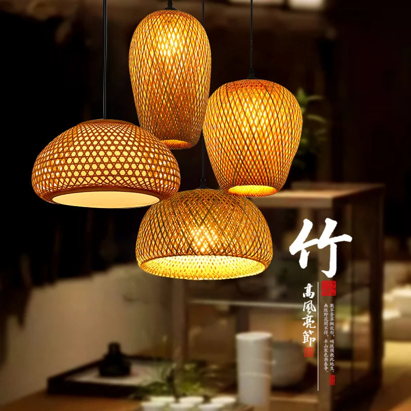 Suspension Bambou rotin lumière lampara Techo bambou paille lustre lumière décoration de la maison Art déco plafond suspension lustre - vue 5 sur 18