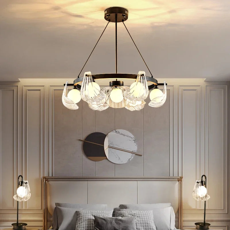 lustre de luxe en verre de coquille avec lampes led créatives - vue 3 sur 18