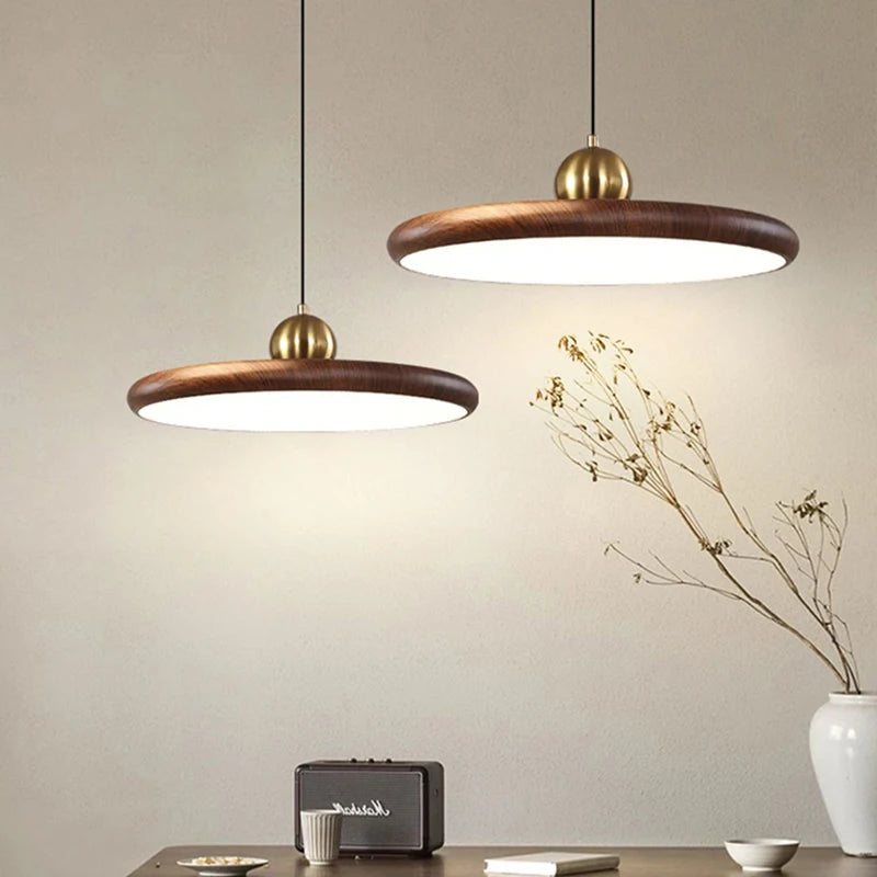 lustre en fer imitation grain de bois luminaire suspendu variable - vue 2 sur 7