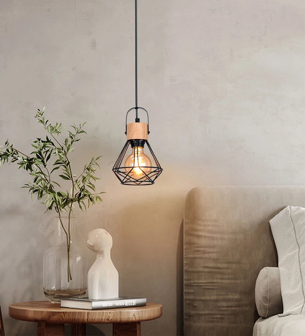 suspension vintage nordique en bois pour éclairage intérieur - vue 2 sur 20