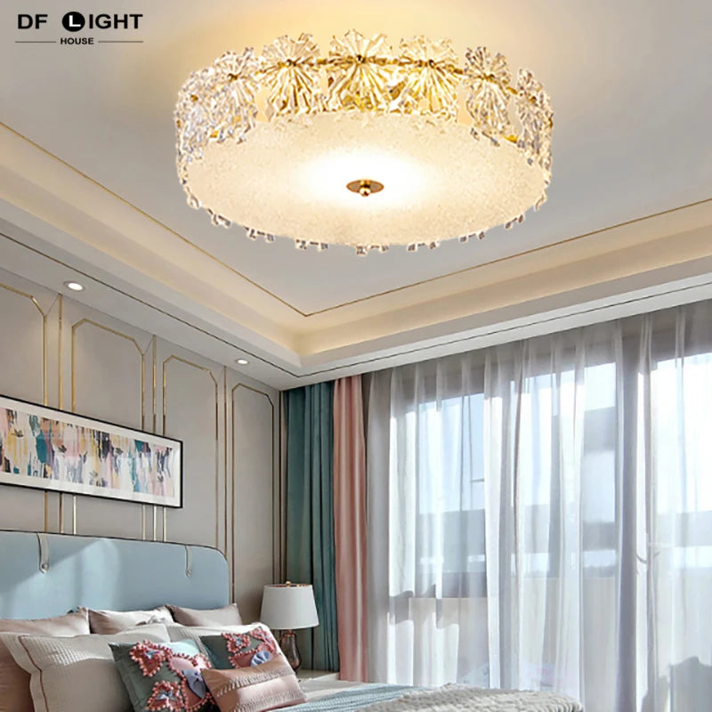 Plafonnier en cristal moderne chambre plafonnier cuisine lustre en cristal salle à manger luminaire en verre doré - vue 1 sur 9