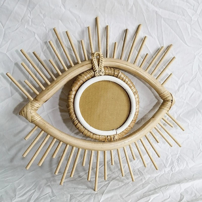 miroir décoratif en rotin en forme d'œil pour intérieur artistique - vue 7 sur 7