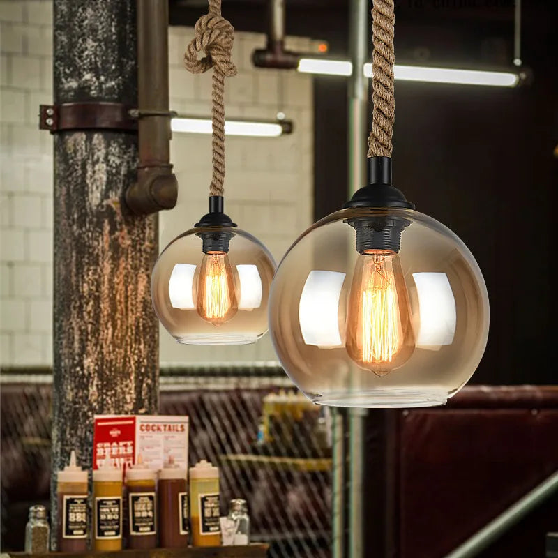 corde de chanvre avec boule de verre lumière led tissage à la main - vue 4 sur 11