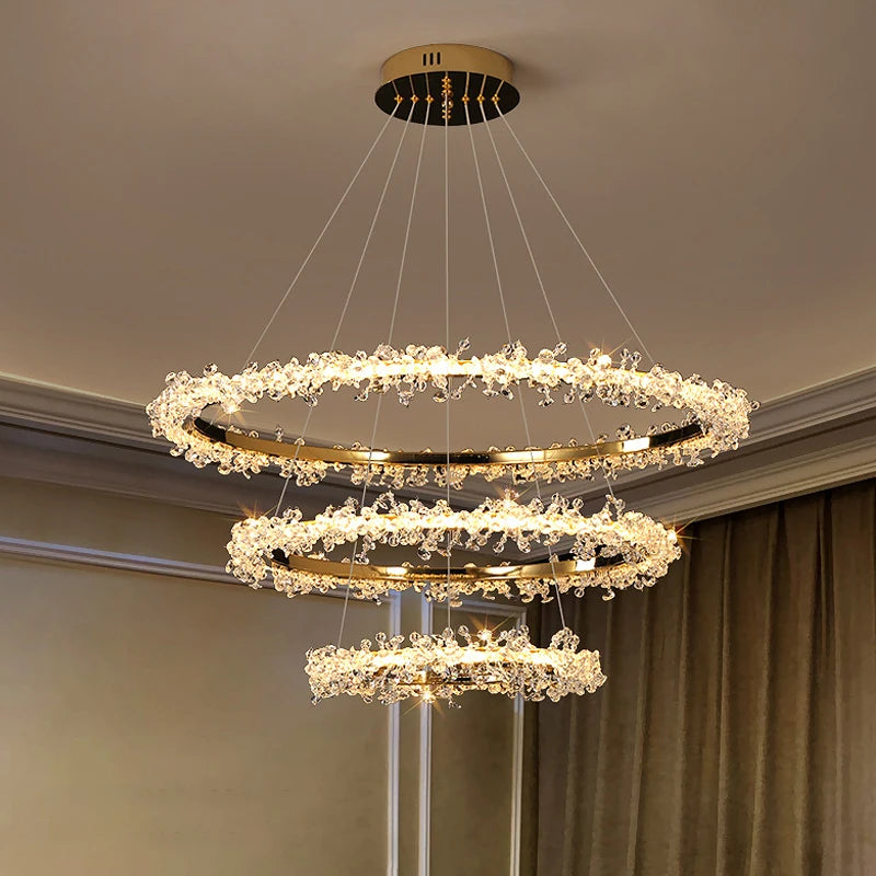lustre moderne de luxe en cristal éclairage led annulaire variable - vue 3 sur 17