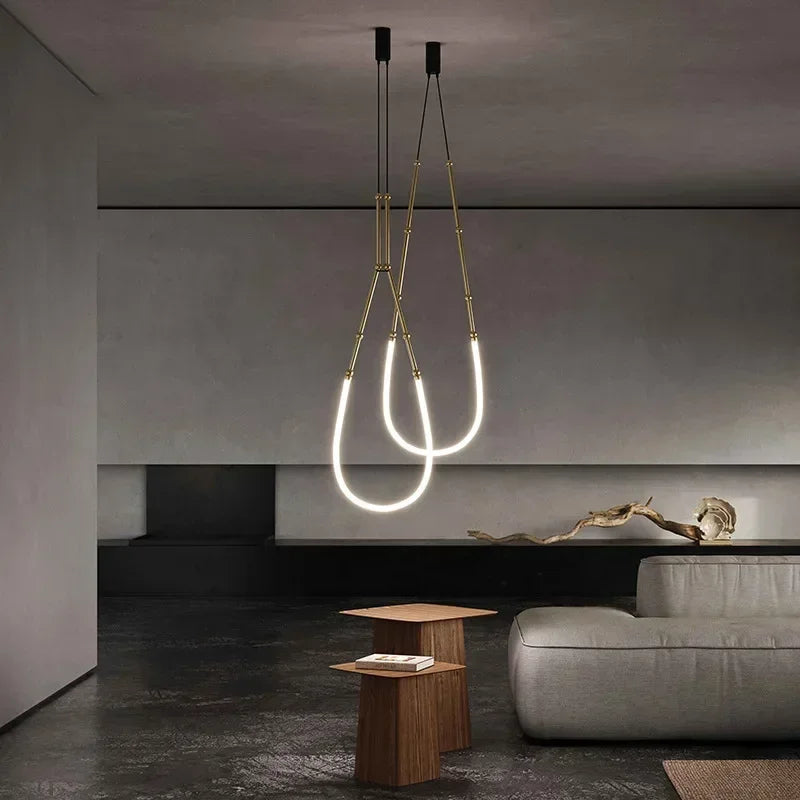 lustre moderne en bambou fer et silicone avec lumières led - vue 3 sur 17