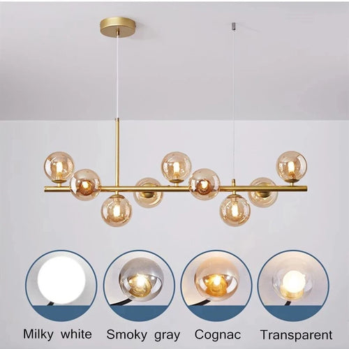 lustre long moderne en boule de verre abat-jour suspendu décoration led - vue 4 sur 30