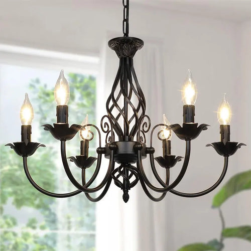 lustre vintage en fer forgé suspension en métal noir - vue 2 sur 8