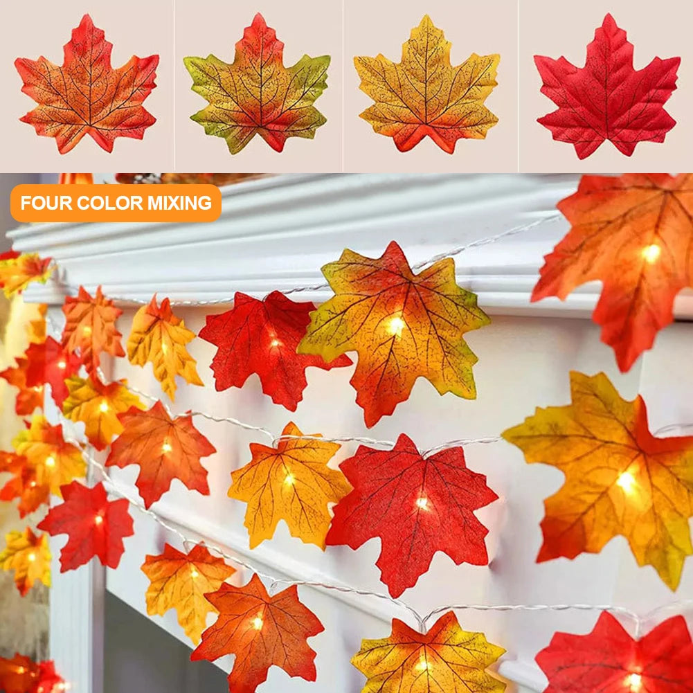 guirlande lumineuse feuilles dérable pour décorations automne hiver - vue 3 sur 8