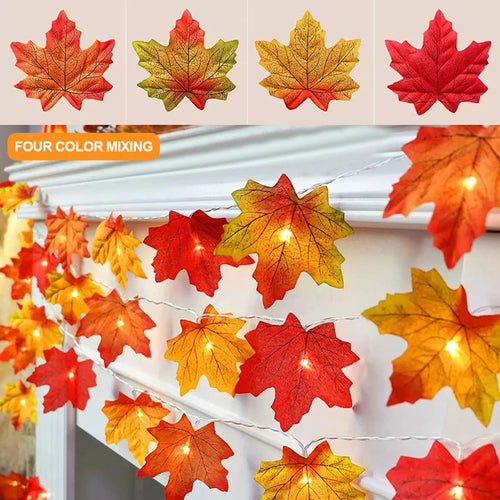 guirlande lumineuse feuilles dérable pour décorations automne hiver - vue 4 sur 8