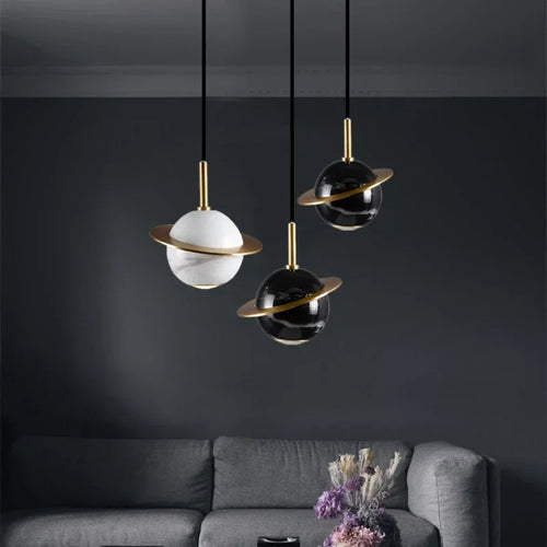 lustre circulaire en marbre naturel style nordique pour bars et restaurants - vue 3 sur 9