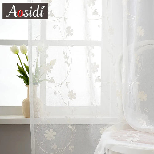 Voilage tulle brodé floral léger pour salon chambre - vue 4 sur 7