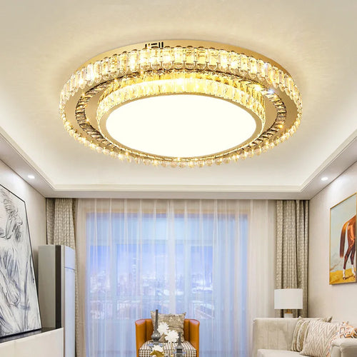lustre de luxe moderne en verre de cristal led rond - vue 4 sur 11