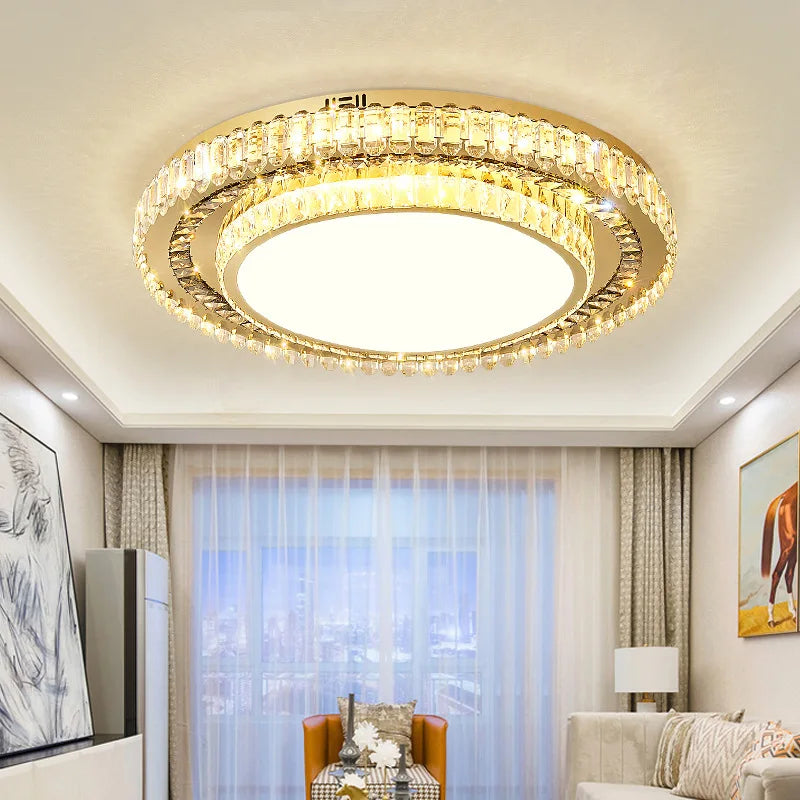 lustre de luxe rond en verre de cristal led moderne - vue 4 sur 11