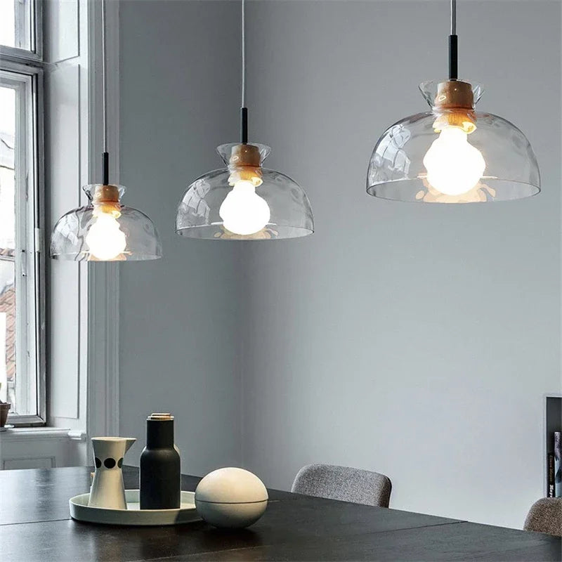 lustre moderne en bois et verre pour décoration nordique - vue 4 sur 9